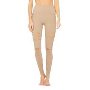ALO Yoga Tan High-Waist Ripped Leggings